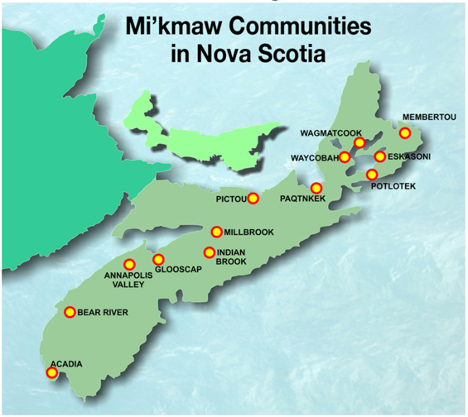 Map showing the 13 Mi’kmaw Communities in Nova Scotia