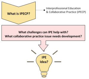 This section responds to the questions: "What is Interprofessional Education and Collaborative Practice (IPECP)?", "What challenges can IPE help with", and "What collaborative practice issue needs development?". Answering these questions aides in the development of an IPE idea.