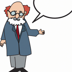 a cartoon of a university professor with an empty speech bubble