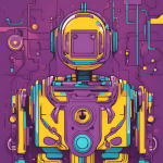 abstract interpretation of what a chat bot would look like using the colours purple and yellow primarily with some aqua and maroon