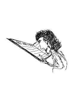 Drawing of a person intently reading a book