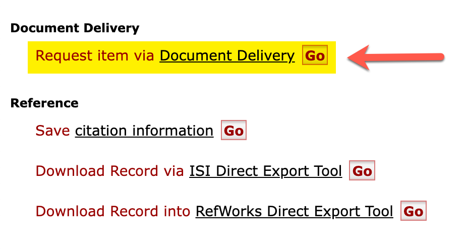 Screenshot of the Document Delivery link in the Link Resolver