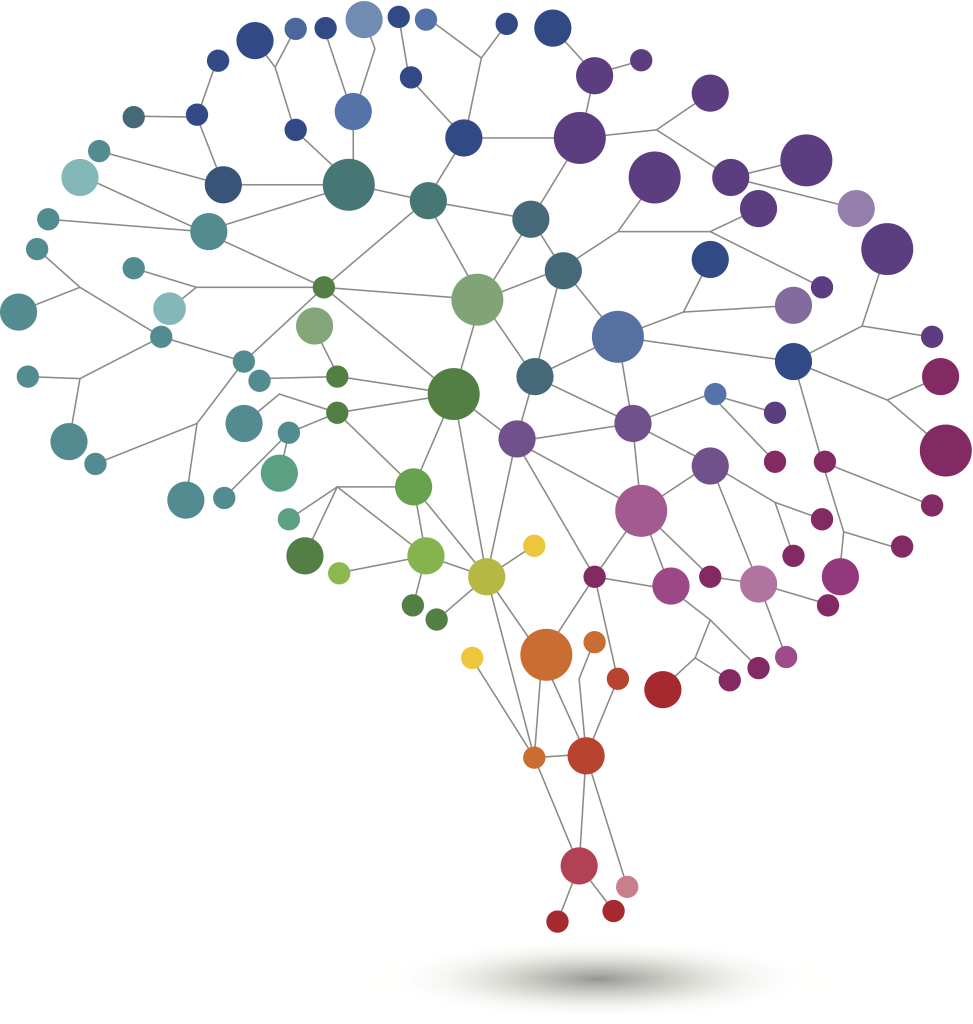 An illustration resembling a brain consisting of colourful circles of varying sizes connected by lines