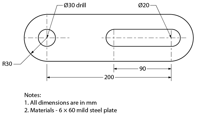 Technical drawing with SI units for dimensions
