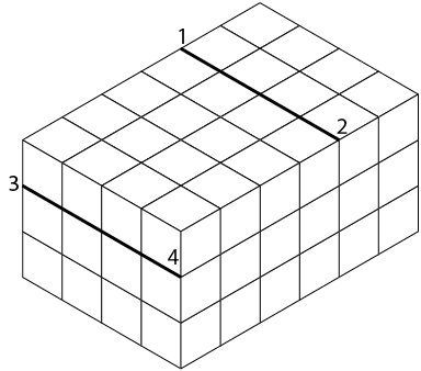 Location of main features identified, drawn in, and connected with lines parallel to isometric axes