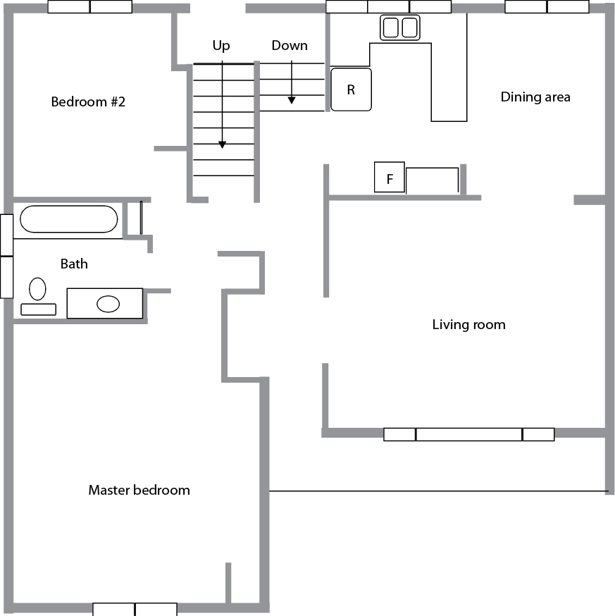 Floor plan of the main floor of a house