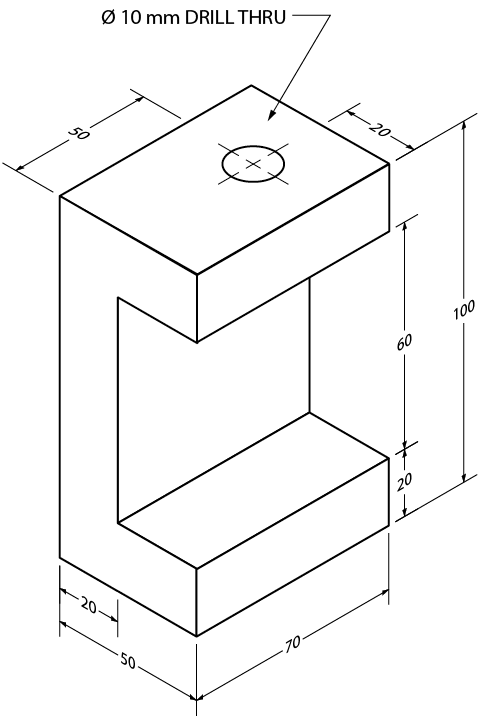 Isometric view of C shaped object