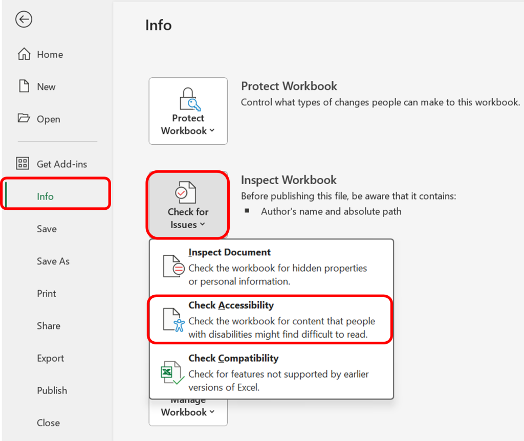 Demonstrates accessing the Accessibility Checker tool for evaluating and enhancing document accessibility.