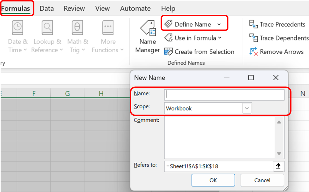 Demonstrates the steps to assign a descriptive name to a cell range, promoting efficient data navigation within the spreadsheet