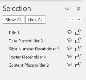 Demonstrates the elements in the Selection Pane and guiding users through arranging and managing the elements within the Selection Pane.