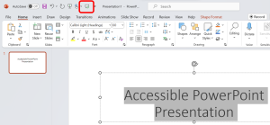 Demonstrates Speaker function to audibly articulate text content, providing a valuable screen reader perspective during the presentation editing process.