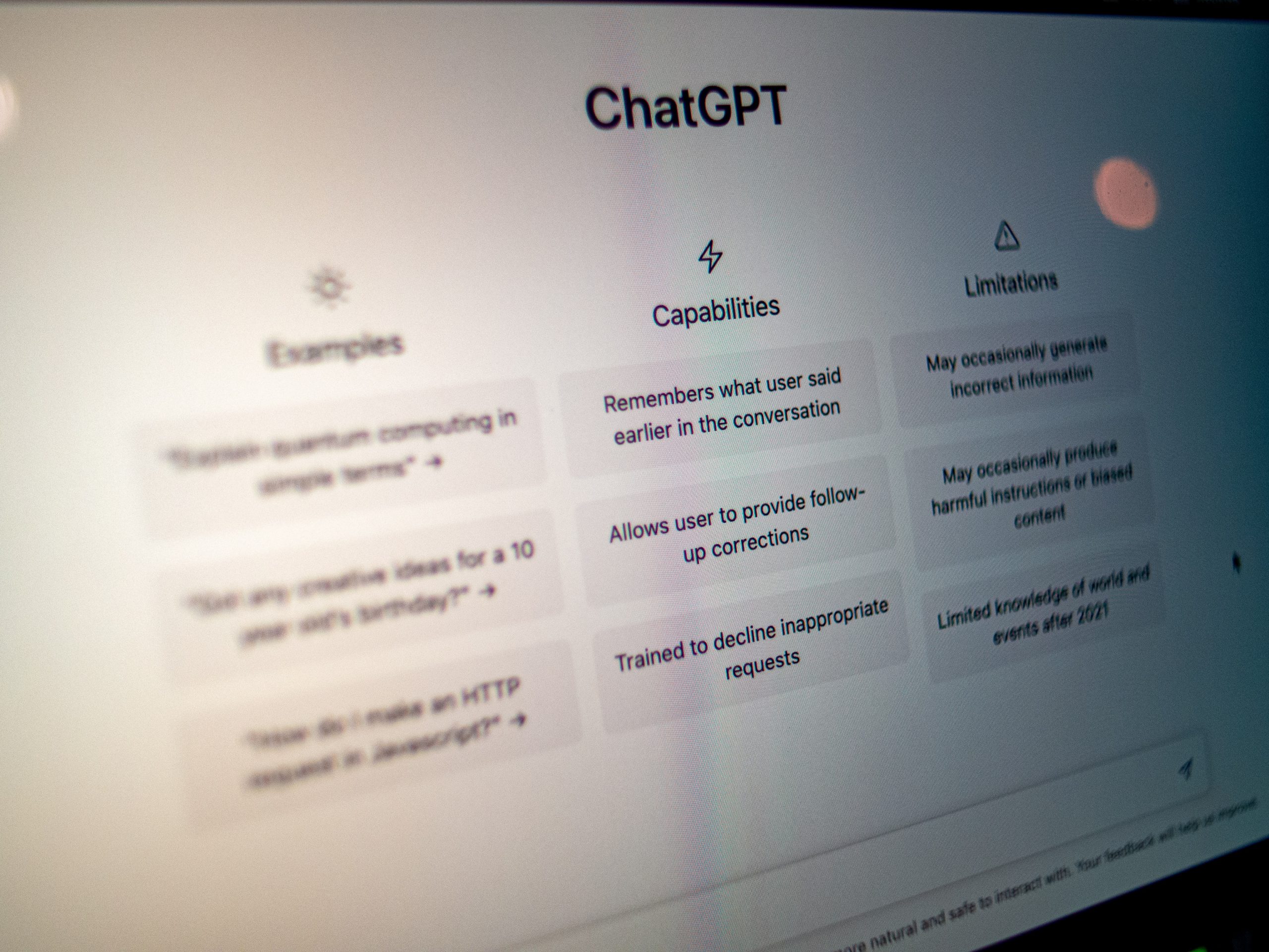 A screen showing features of Chat GPT
